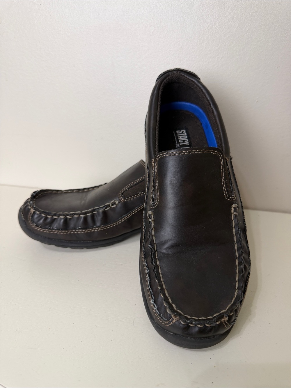 Stacy Adams Dark Brown Leather Moc Toe Slip-Ons